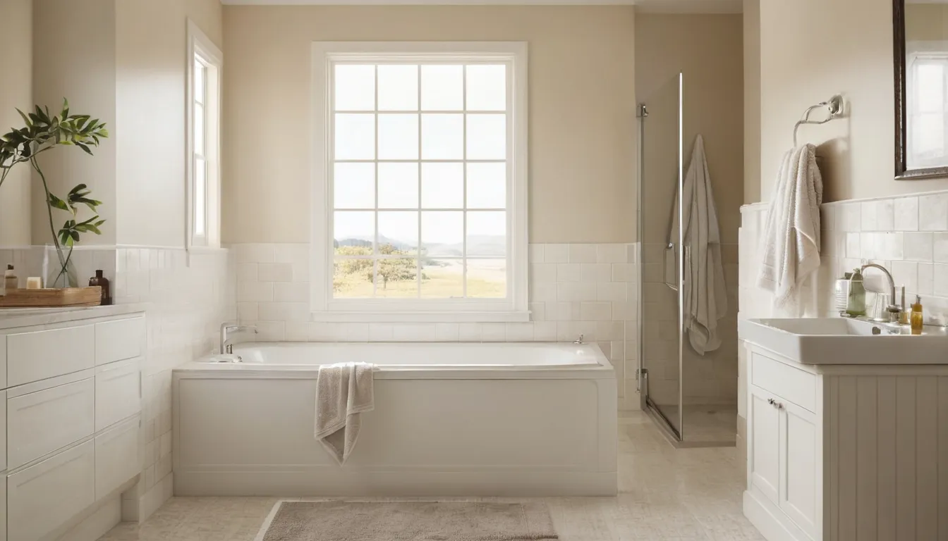 Smiling older homeowner sitting in a walk-in tub with the door closed in a bright bathroom in the Lake Grove area
